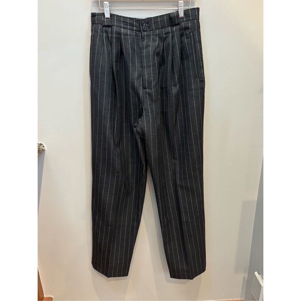 Bridgetown Collection 12 charcoal pinstriped lined high rise pleated front wool